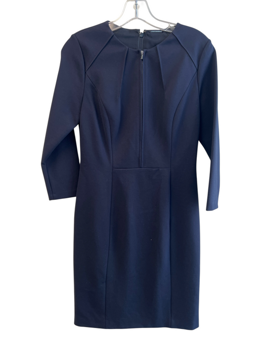 Elie Tahari Size 4 Navy Polyester Blend Back Zip 3/4 Sleeve Below Knee Dress Navy / 4