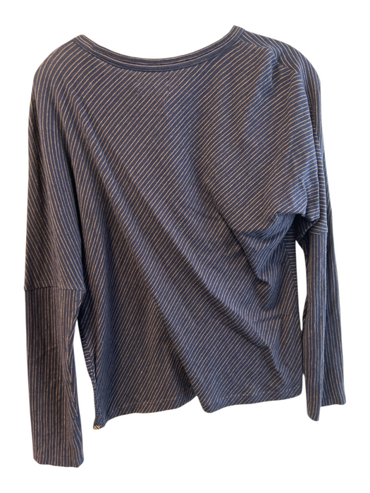 Billy Reid Size XS Navy Cotton & Cashmere Striped Round Neck Long Sleeve Top Navy / XS