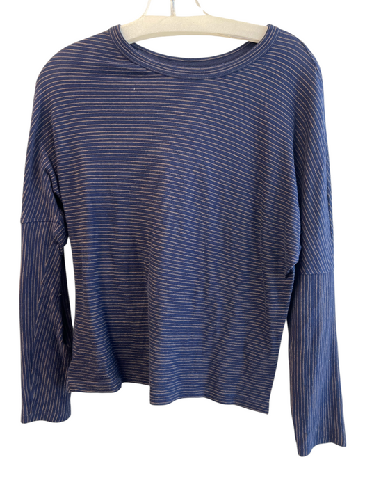 Billy Reid Size XS Navy Cotton & Cashmere Striped Round Neck Long Sleeve Top Navy / XS