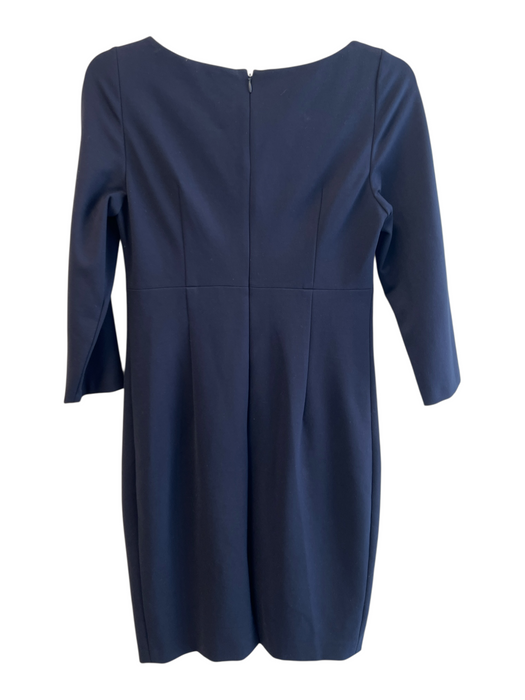 Elie Tahari Size 4 Navy Rayon Blend 3/4 Sleeve Pleated Cutout detail Midi Dress Navy / 4