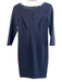 Elie Tahari Size 4 Navy Rayon Blend 3/4 Sleeve Pleated Cutout detail Midi Dress Navy / 4