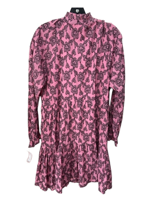 Roller Rabbit Size S Pink & Black Cotton Long Sleeve Tie Closure Tassel Dress Pink & Black / S