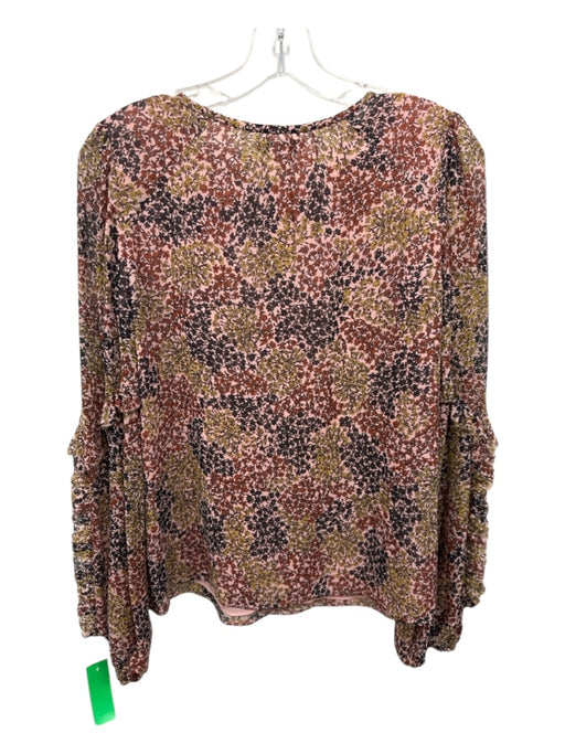 Joie Size XS Pink & Multi Silk Long Sleeve Floral keyhole front Shear Top Pink & Multi / XS