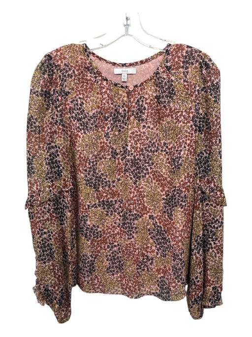 Joie Size XS Pink & Multi Silk Long Sleeve Floral keyhole front Shear Top Pink & Multi / XS