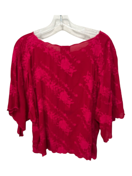 Johnny Was Size S Red Rayon 1/2 Sleeve Floral Embroidery Sheer Top Red / S