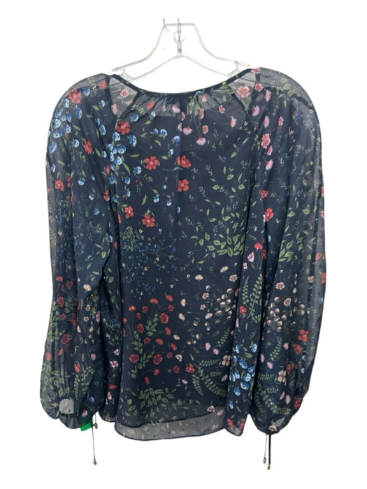 Joie Size S Navy & Multi Polyester Long Sleeve Floral Metallic Thread Shear Top Navy & Multi / S