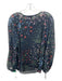 Joie Size S Navy & Multi Polyester Long Sleeve Floral Metallic Thread Shear Top Navy & Multi / S