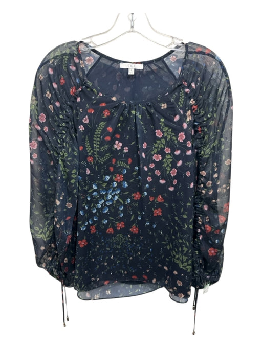 Joie Size S Navy & Multi Polyester Long Sleeve Floral Metallic Thread Shear Top Navy & Multi / S