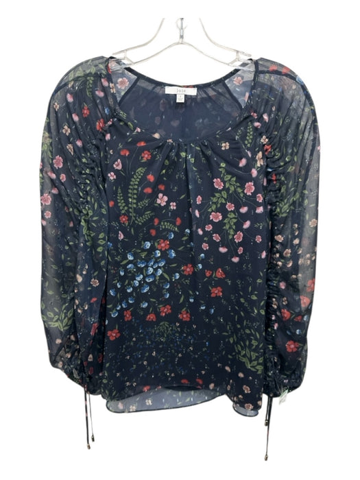 Joie Size S Navy & Multi Polyester Long Sleeve Floral Metallic Thread Shear Top Navy & Multi / S