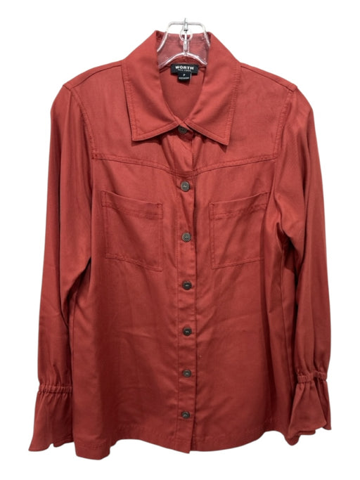 Worth Size P Burnt Orange Tencel Long Sleeve Buttons Blouse Top Burnt Orange / P