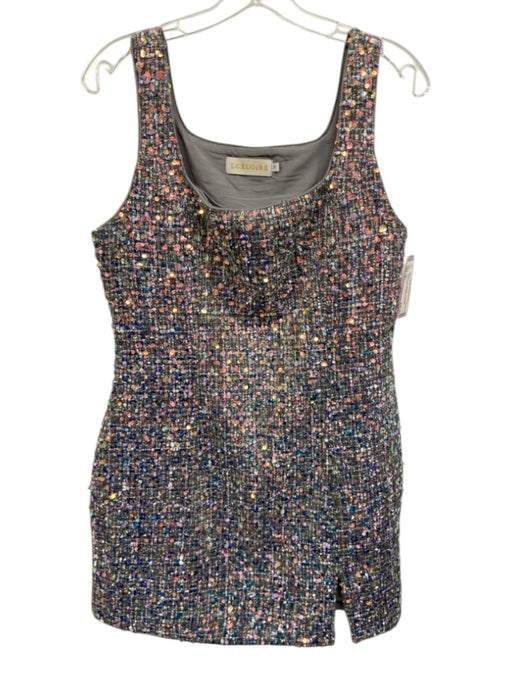 Luxuoire Size M Grey & Multi Polyester Iridescent Sequin Side Slit Mini Dress Grey & Multi / M