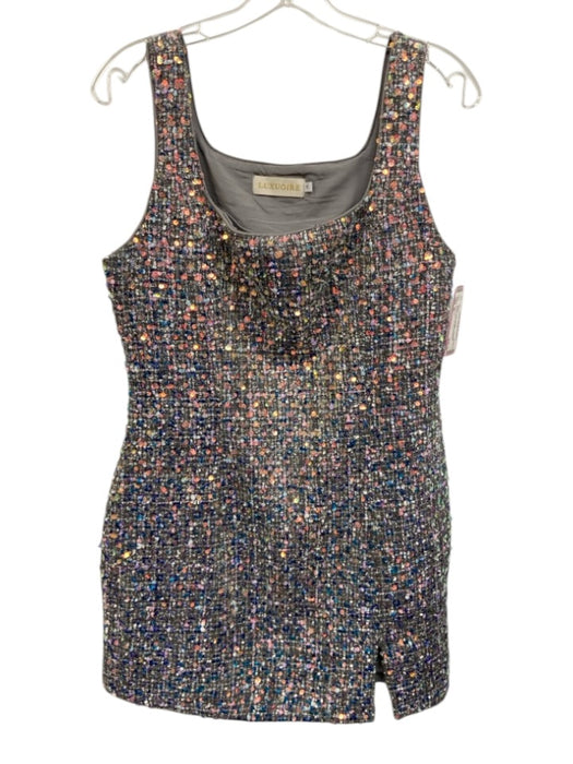 Luxuoire Size M Grey & Multi Polyester Iridescent Sequin Side Slit Mini Dress Grey & Multi / M