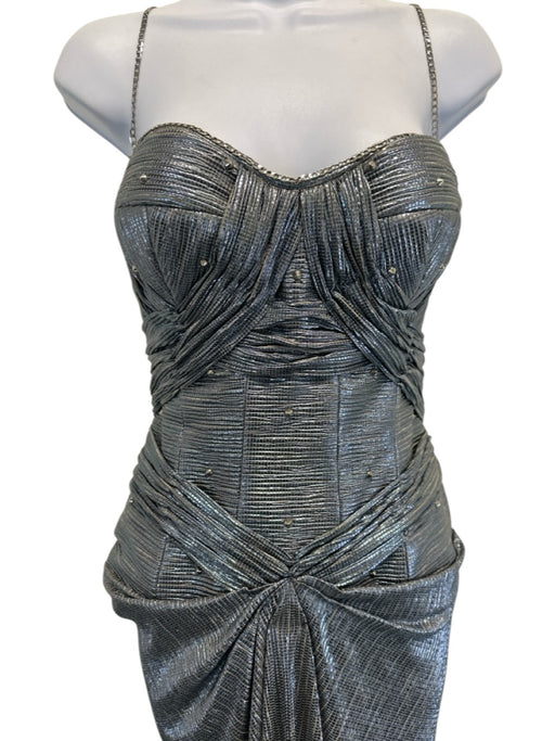 Alex Teih Size Small Blue & Silver No Fabric Tag Metallic Chain Detail Gown Blue & Silver / Small