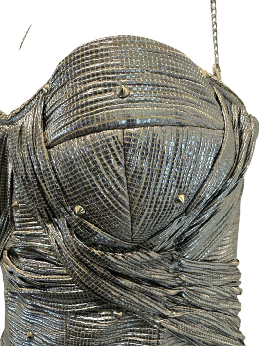 Alex Teih Size Small Blue & Silver No Fabric Tag Metallic Chain Detail Gown Blue & Silver / Small