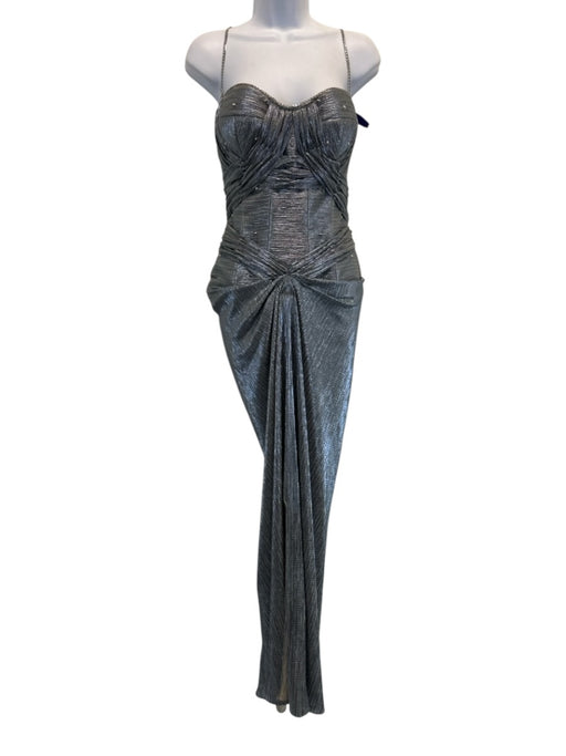 Alex Teih Size Small Blue & Silver No Fabric Tag Metallic Chain Detail Gown Blue & Silver / Small