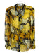 Milly Size M Black Yellow Green Collared Button Up Long Sleeve Floral Sheer Top Black Yellow Green / M