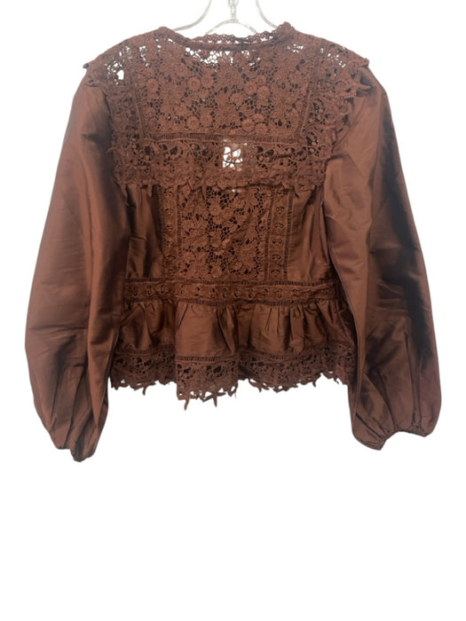 Anthropologie Size XS Brown Polyester Open Lace Floral Lace Panels Top Brown / XS