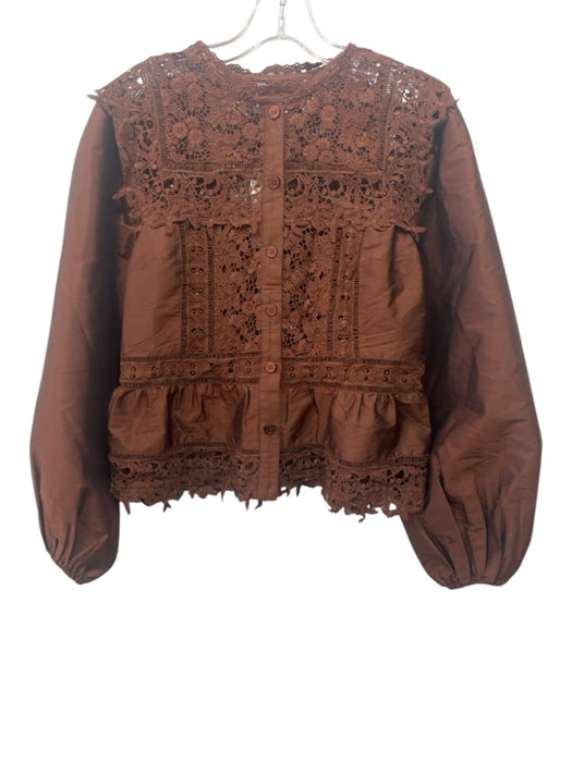 Anthropologie Size XS Brown Polyester Open Lace Floral Lace Panels Top Brown / XS