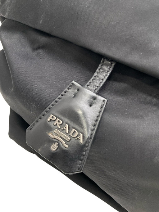 Prada Black Nylon Leather Detail Side Logo Zip Top Tote Bag Black