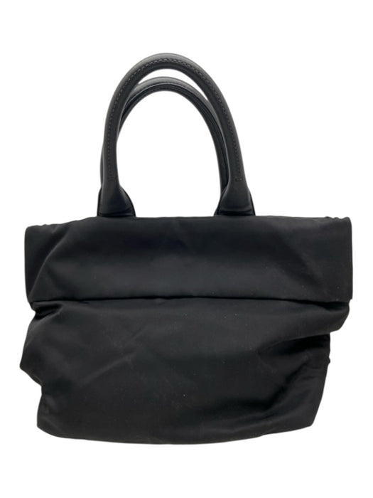 Prada Black Nylon Leather Detail Side Logo Zip Top Tote Bag Black