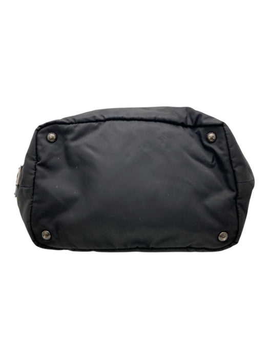 Prada Black Nylon Leather Detail Side Logo Zip Top Tote Bag Black