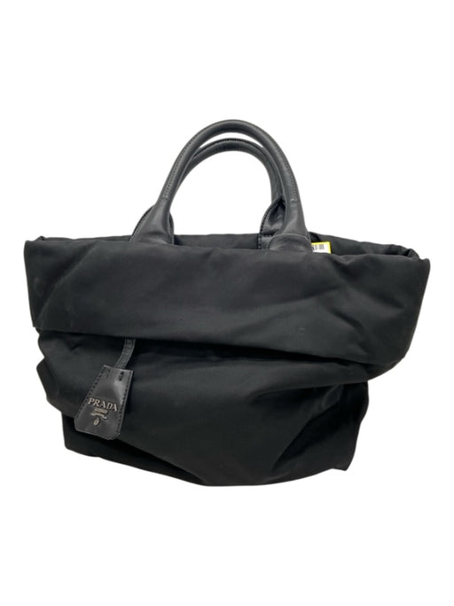 Prada Black Nylon Leather Detail Side Logo Zip Top Tote Bag Black