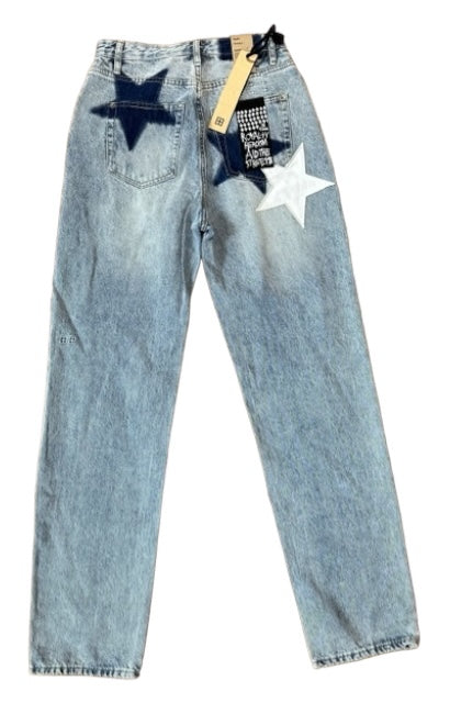 Ksubi Size 24 Light Wash Cotton Blend Denim Patches Stars High Rise Jeans Light Wash / 24