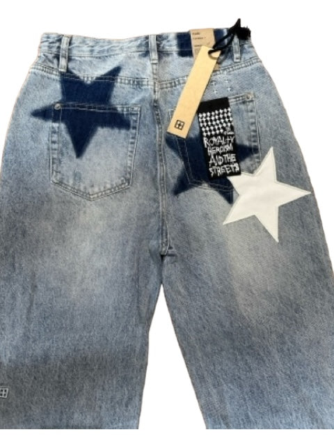 Ksubi Size 24 Light Wash Cotton Blend Denim Patches Stars High Rise Jeans Light Wash / 24