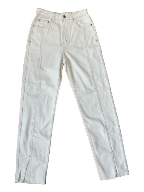 Ksubi Size 25 White Cotton Blend Denim High-Rise Panel Detail Relaxed Leg Jeans White / 25