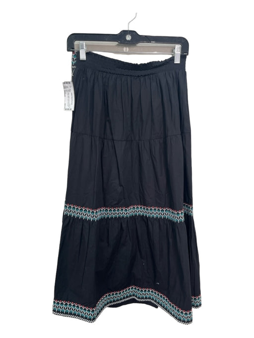 Sundays Size Medium Black Cotton Embroidered Detail Elastic Waist Midi Skirt Black / Medium