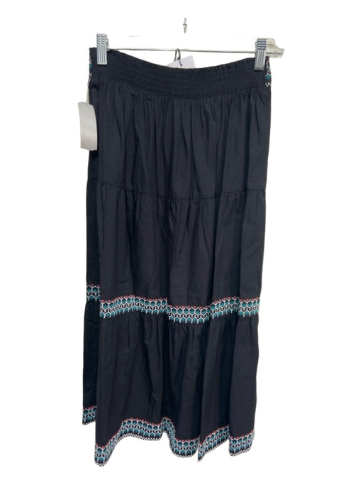 Sundays Size Small Black Cotton Embroidered Detail Elastic Waist Midi Skirt Black / Small