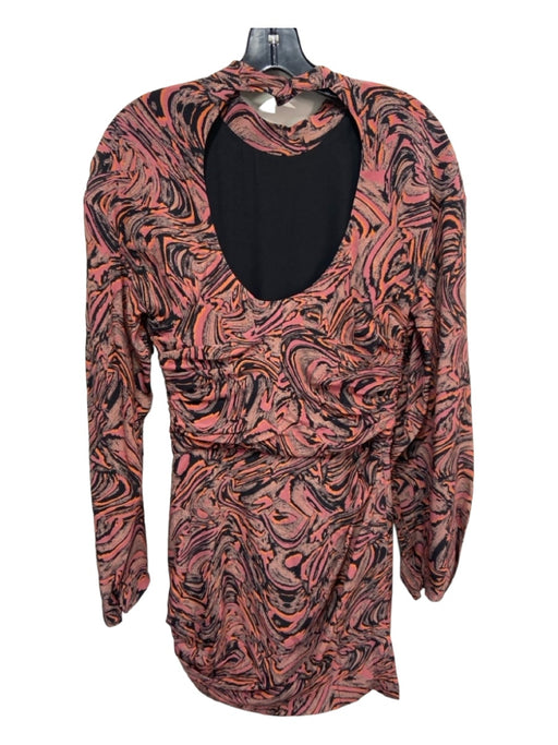 IRO Size 36/Small Orange, Black, Pink Silk Abstract Long Sleeve Mini Dress Orange, Black, Pink / 36/Small