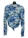 Le Superbe Size XS Blue & Aqua Print Polyester Tropical Print Front Tie Top Blue & Aqua Print / XS