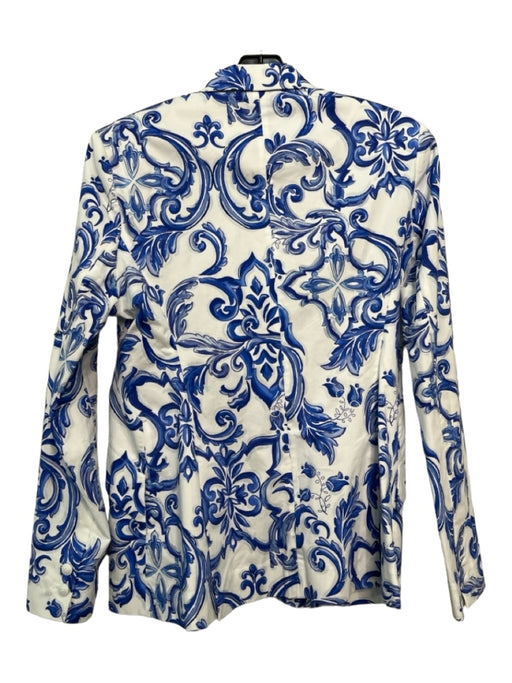 L'agence Size 8 Blue & White Cotton Long Sleeve Filigree One Button Jacket Blue & White / 8