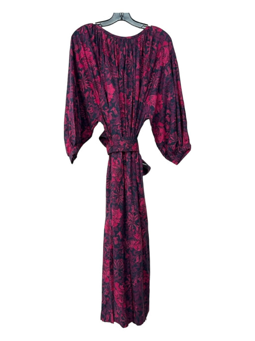 Cara Cara Size XS/S Pink, Purple & Black Cotton V Neck Floral Dress Pink, Purple & Black / XS/S