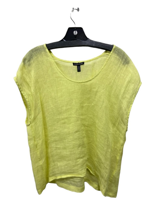 Eileen Fisher Size L Yellow Linen See - Through Scoop Neck Top Yellow / L