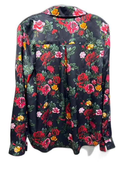 L'agence Size M Red, Green, Black Silk Long Sleeve Floral Print Buttons Top Red, Green, Black / M