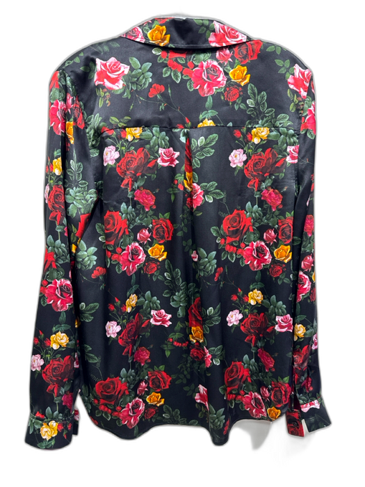 L'agence Size M Red, Green, Black Silk Long Sleeve Floral Print Buttons Top Red, Green, Black / M