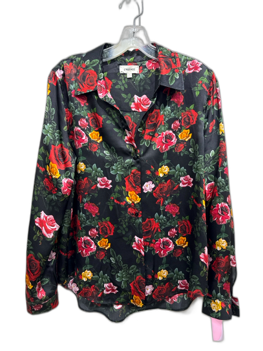 L'agence Size M Red, Green, Black Silk Long Sleeve Floral Print Buttons Top Red, Green, Black / M