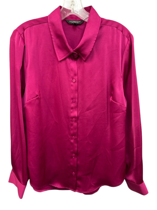 Liverpool Size S Fuschia Pink Polyester Satin Buttons Long Sleeve Collar Top Fuschia Pink / S