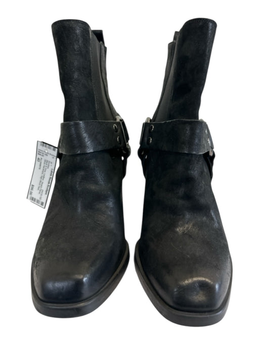 ALLSAINTS Shoe Size 40 Black & Gray Leather Stretch Panel Booties Black & Gray / 40
