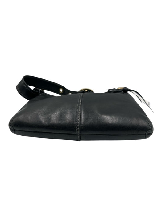 Coach Black Leather Brass Hardware Zip Buckle Strap Shoulder Purse Black / S