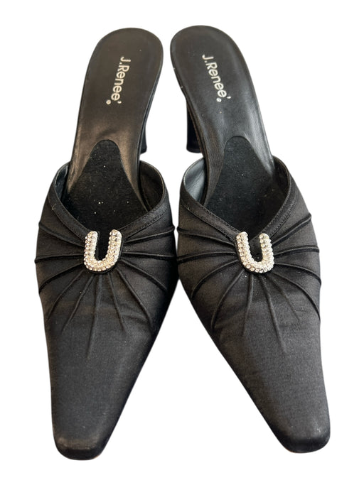 J. Renee Shoe Size 9.5 Black Leather Upper Satin Square Pointed Toe Heel Shoes Black / 9.5
