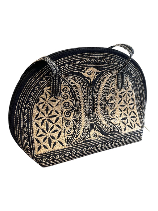 No Brand Navy Blue & Beige No Fabric Tag Crochet Abstract Print Zip closure Bag Navy Blue & Beige / S