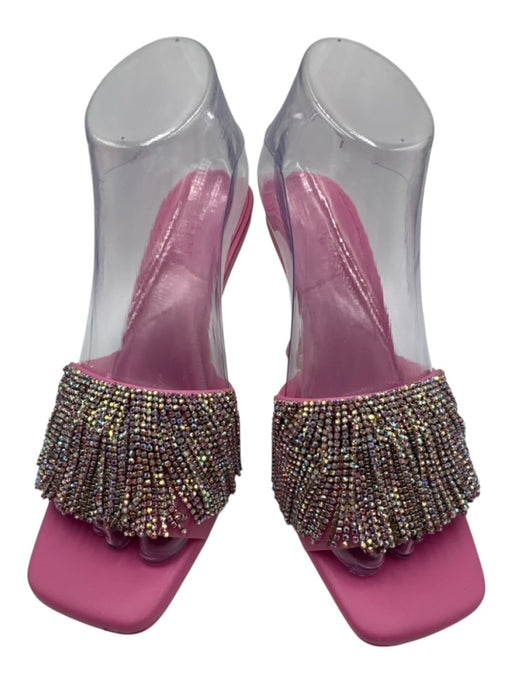 Cult Gaia Shoe Size 38 Pink Leather & PVC Open Square Toe Fringe Pumps Pink / 38