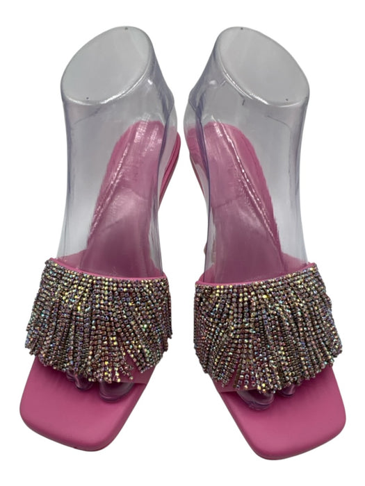 Cult Gaia Shoe Size 38 Pink Leather & PVC Open Square Toe Fringe Pumps Pink / 38