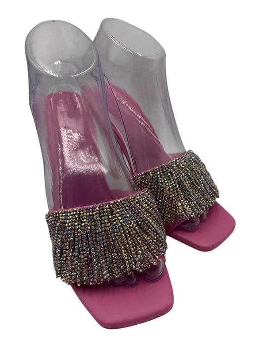 Cult Gaia Shoe Size 38 Pink Leather & PVC Open Square Toe Fringe Pumps Pink / 38