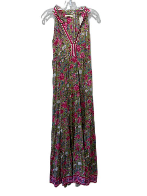 Lola Australia Size S Green & Pink Cotton Sleeveless Floral Sleeveless Dress Green & Pink / S