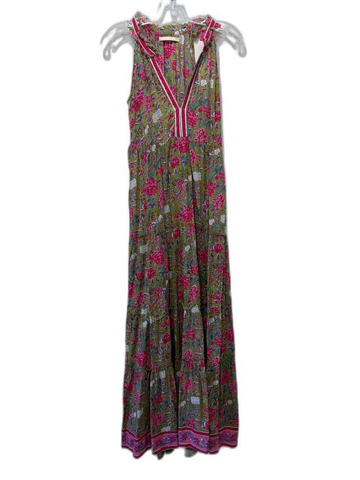 Lola Australia Size S Green & Pink Cotton Sleeveless Floral Sleeveless Dress Green & Pink / S
