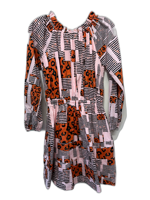 Buru Size S Light Pink, Orange, Black Cotton Off Shoulder Elastic Waist Dress Light Pink, Orange, Black / S
